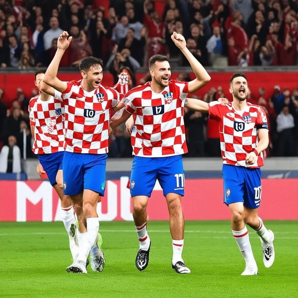 Cầu thủ Croatia ăn mừng bàn thắng vào lưới Italia