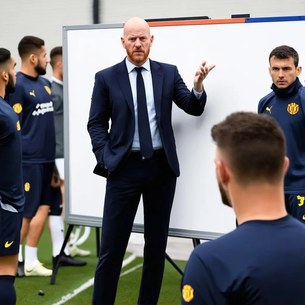 Erik ten Hag giving tactical instructions to MU players