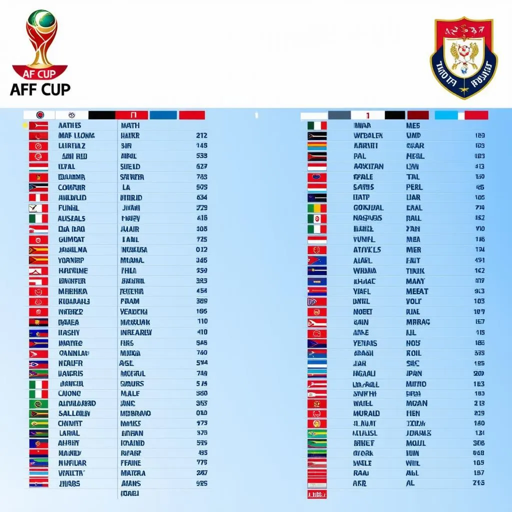 Bảng xếp hạng aff cup 2021