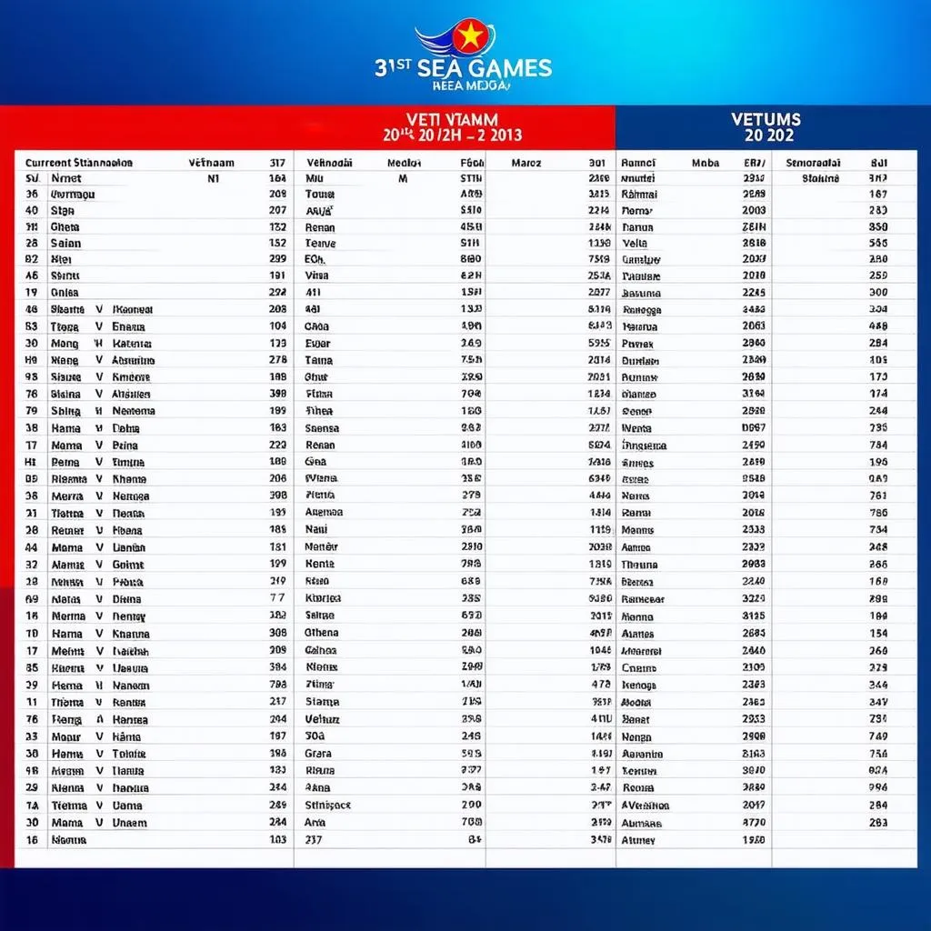 Bảng tổng sắp huy chương Seagame 31