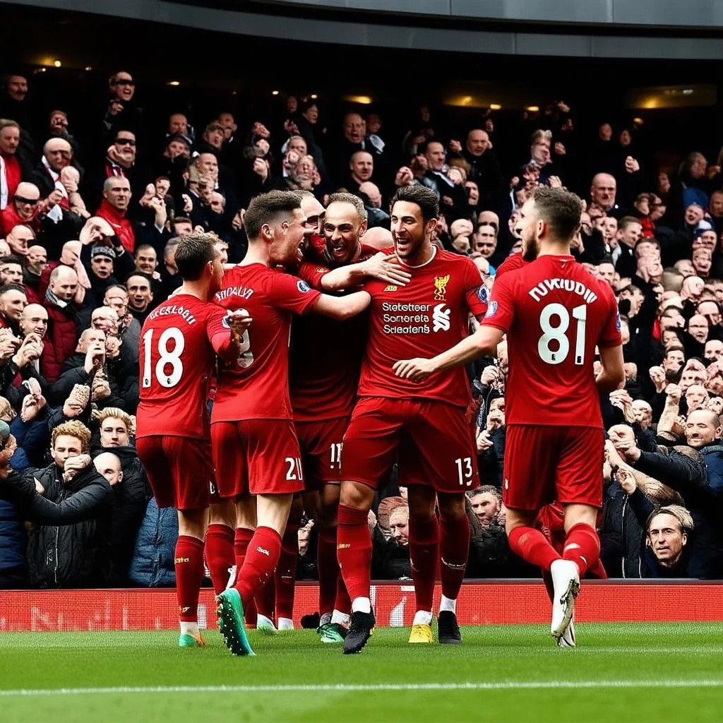 Cầu thủ Liverpool ăn mừng bàn thắng