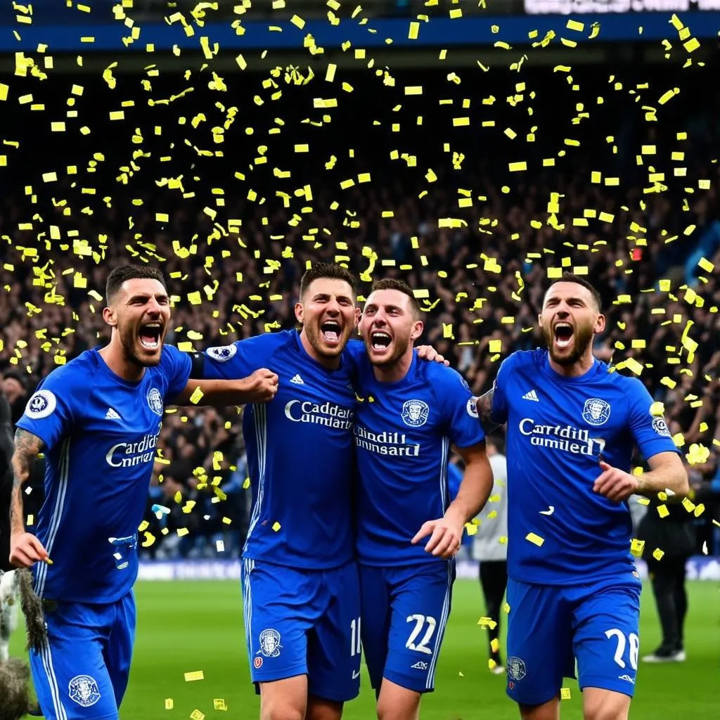 cầu thủ Cardiff City ăn mừng chiến thắng