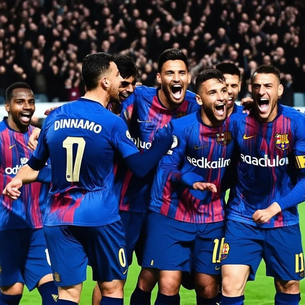 Các cầu thủ Dinamo Barcelona ăn mừng chiến thắng