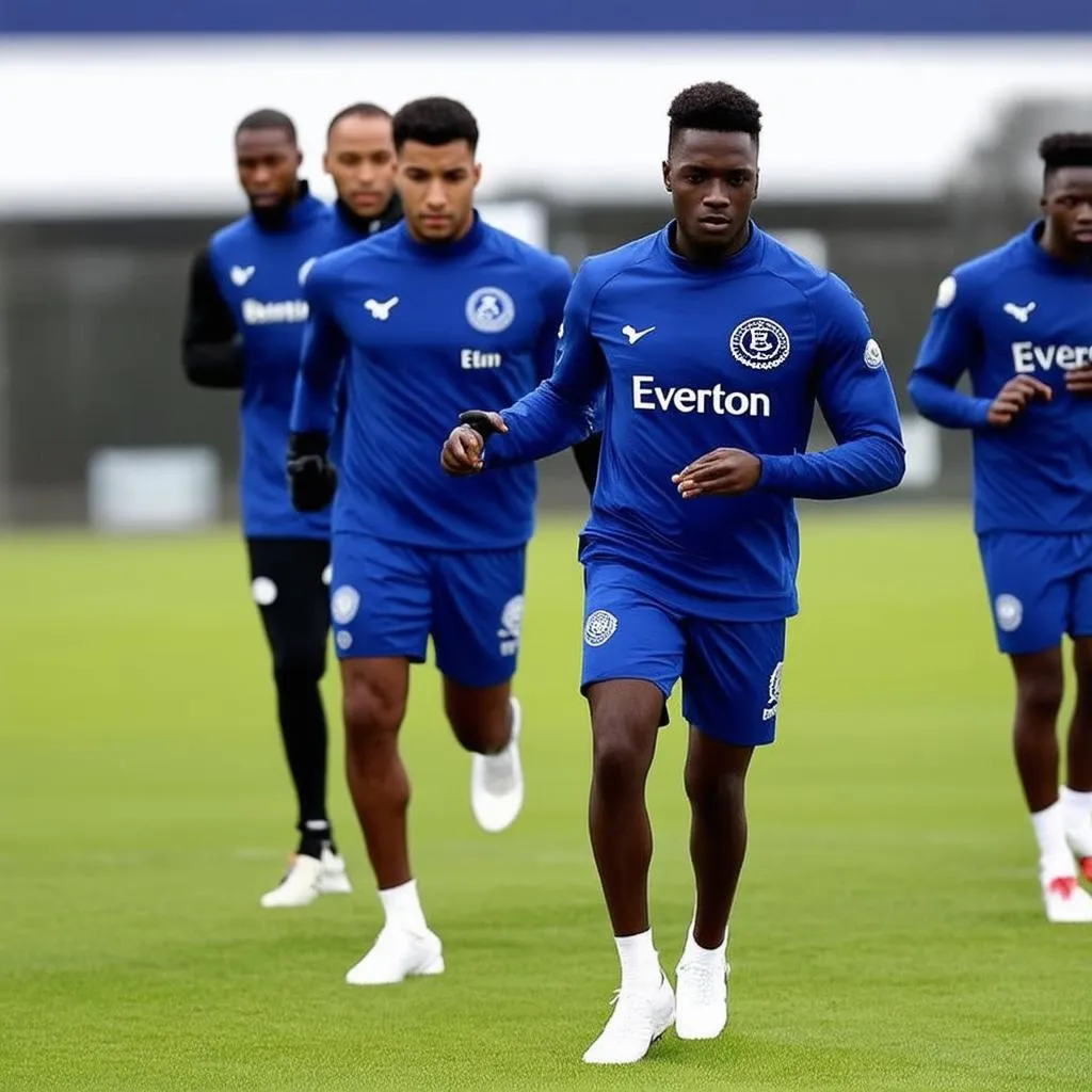 Everton players training