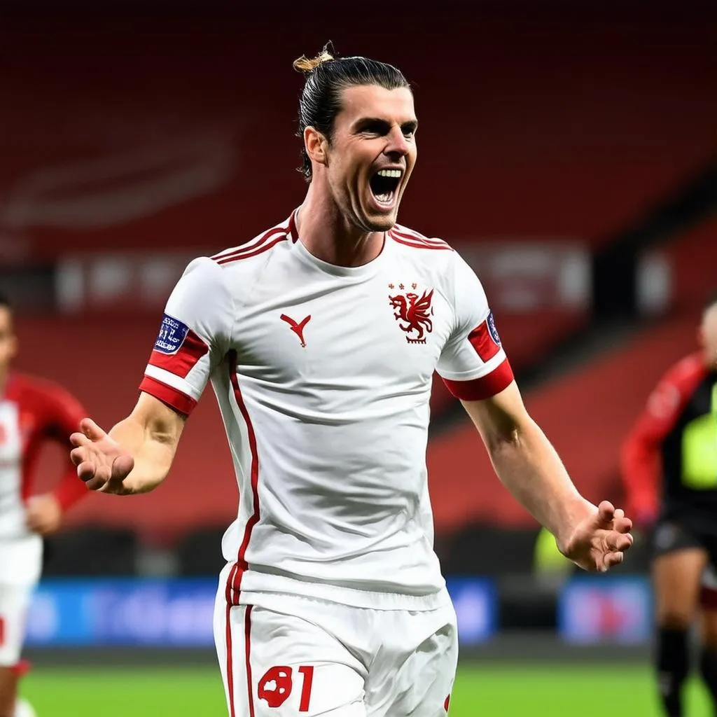 Gareth Bale ăn mừng bàn thắng trong màu áo xứ Wales