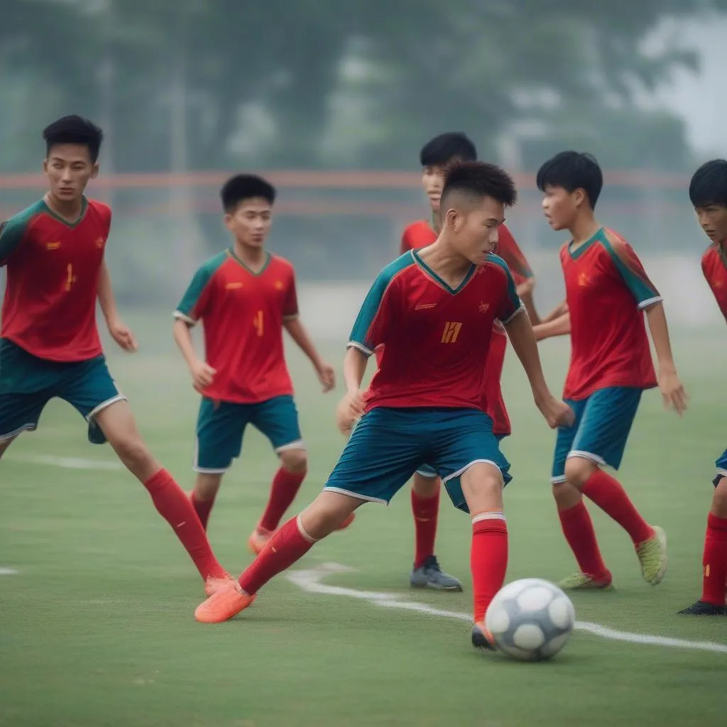 Cầu thủ U19 Việt Nam thi đấu