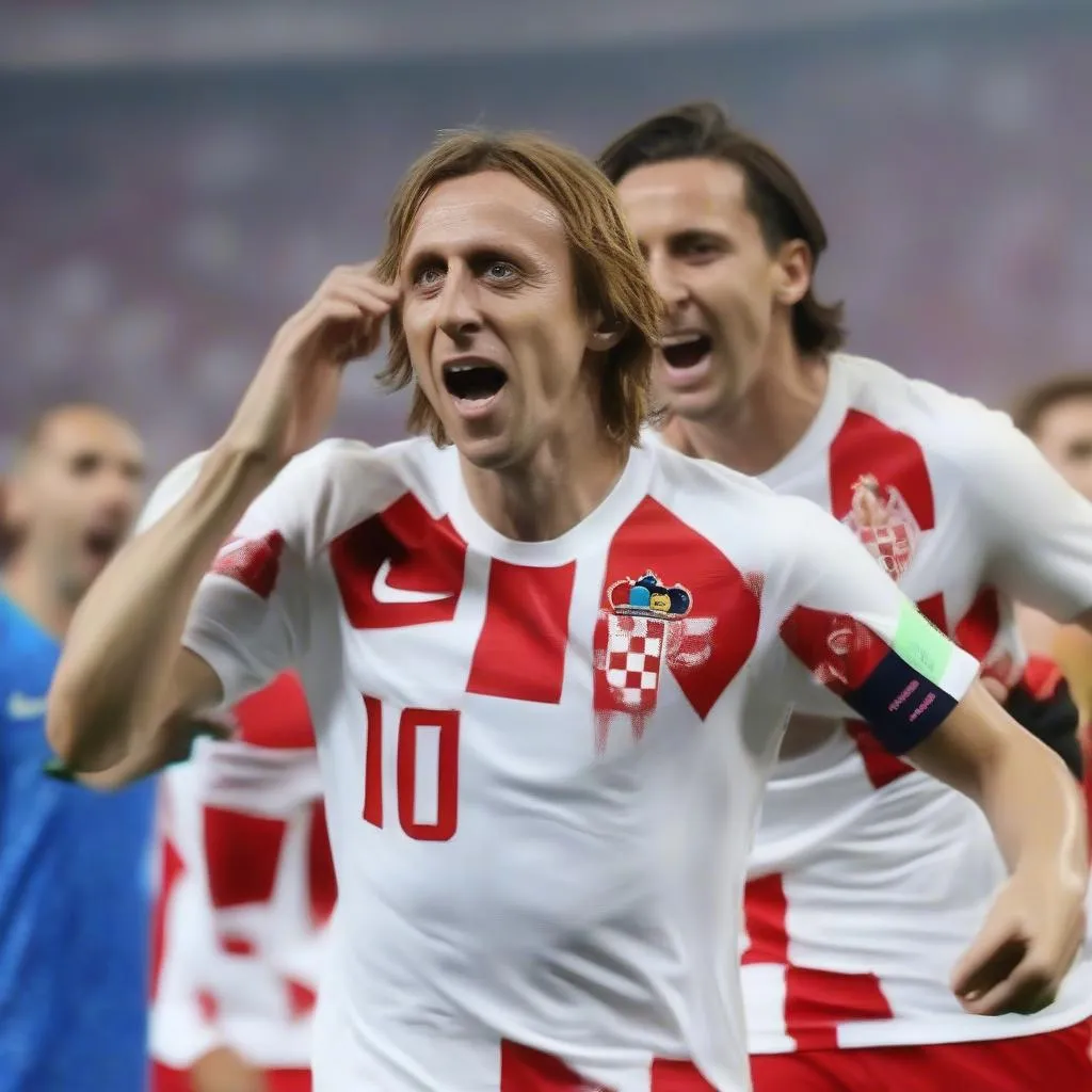 Luka Modrić celebrating after scoring