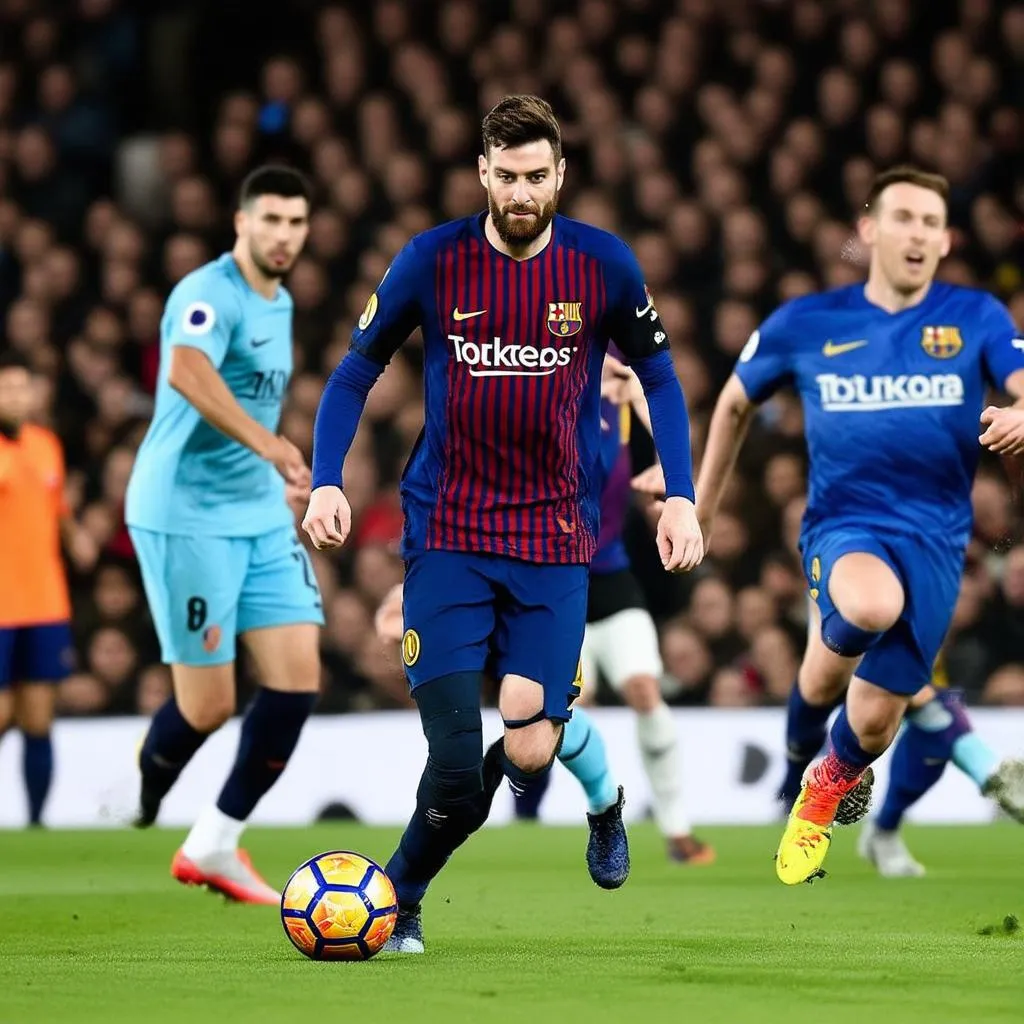 Hình nền Messi đi bóng qua hậu vệ