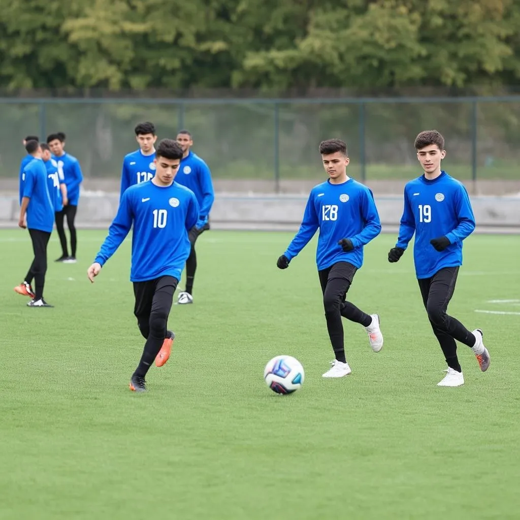 Cầu thủ trẻ Puskas Akademia U19 tập luyện