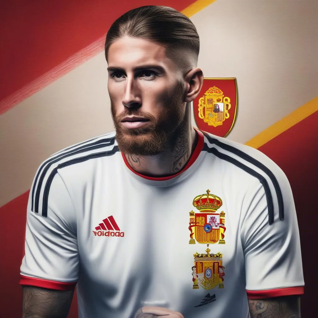 Sergio Ramos với băng đội trưởng đội tuyển Tây Ban Nha