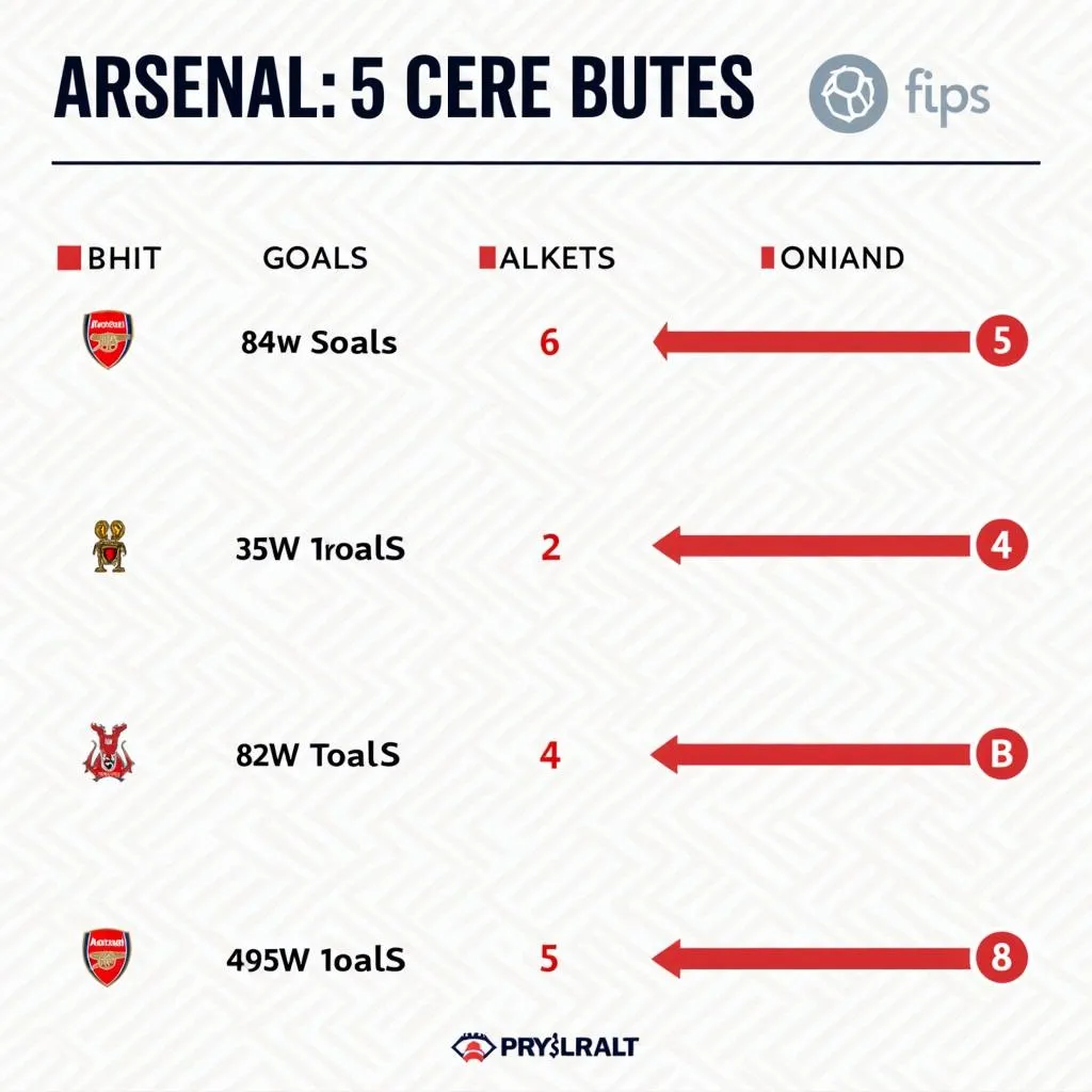 Thống kê ghi bàn của Arsenal trong 5 trận gần nhất