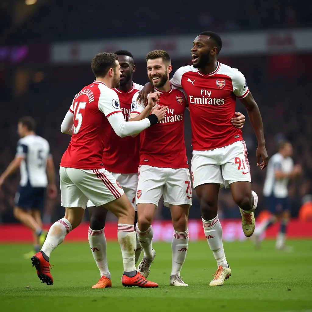 Cầu thủ Arsenal ăn mừng bàn thắng trước Tottenham