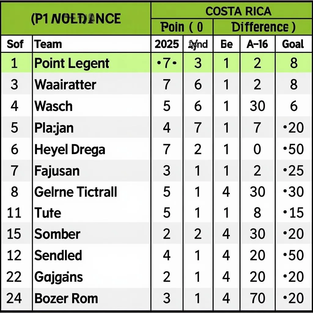 Bảng xếp hạng bóng đá Costa Rica hiện tại