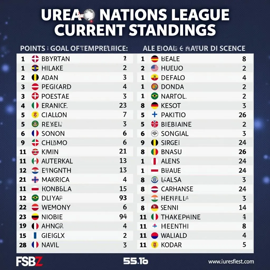 Bảng xếp hạng UEFA Nations League mới nhất