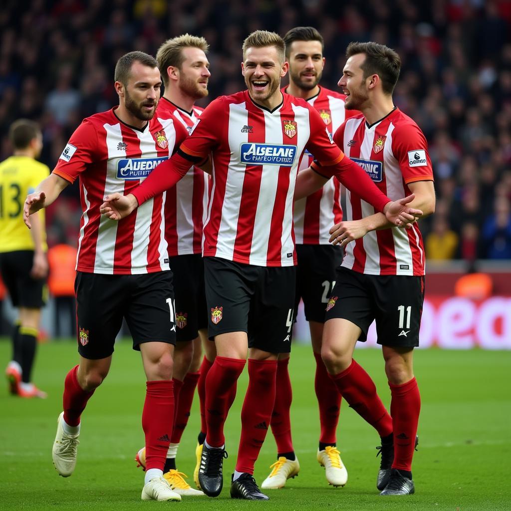 Bendtner ăn mừng bàn thắng trong màu áo Sunderland