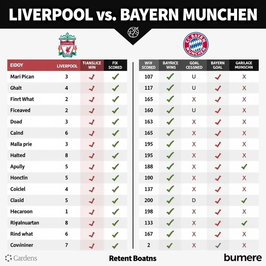 Biểu đồ phong độ Liverpool - Bayern