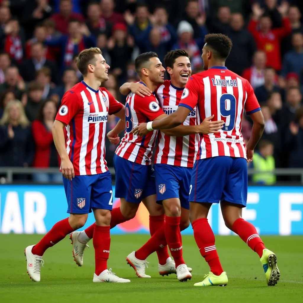 Bộ tứ hậu vệ Atlético Madrid ăn mừng bàn thắng