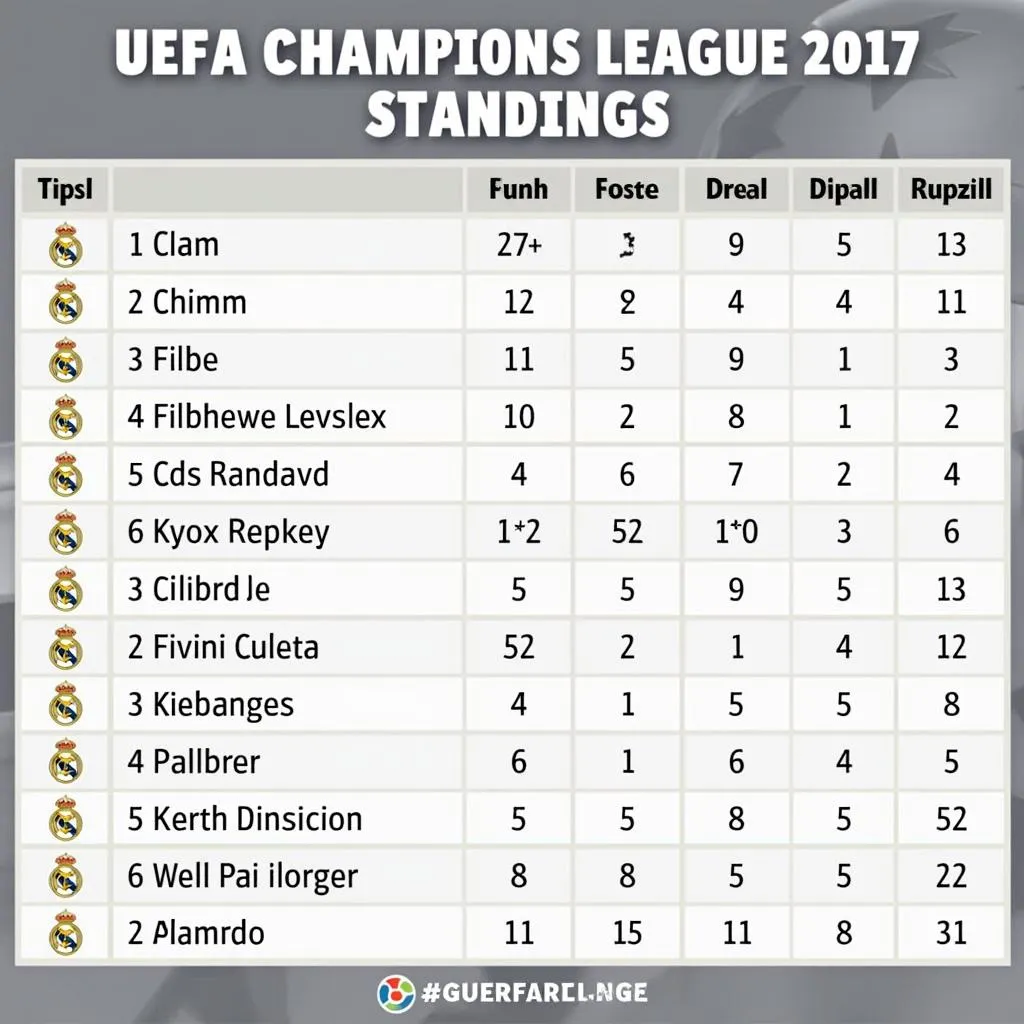 BXH Champions League 2017