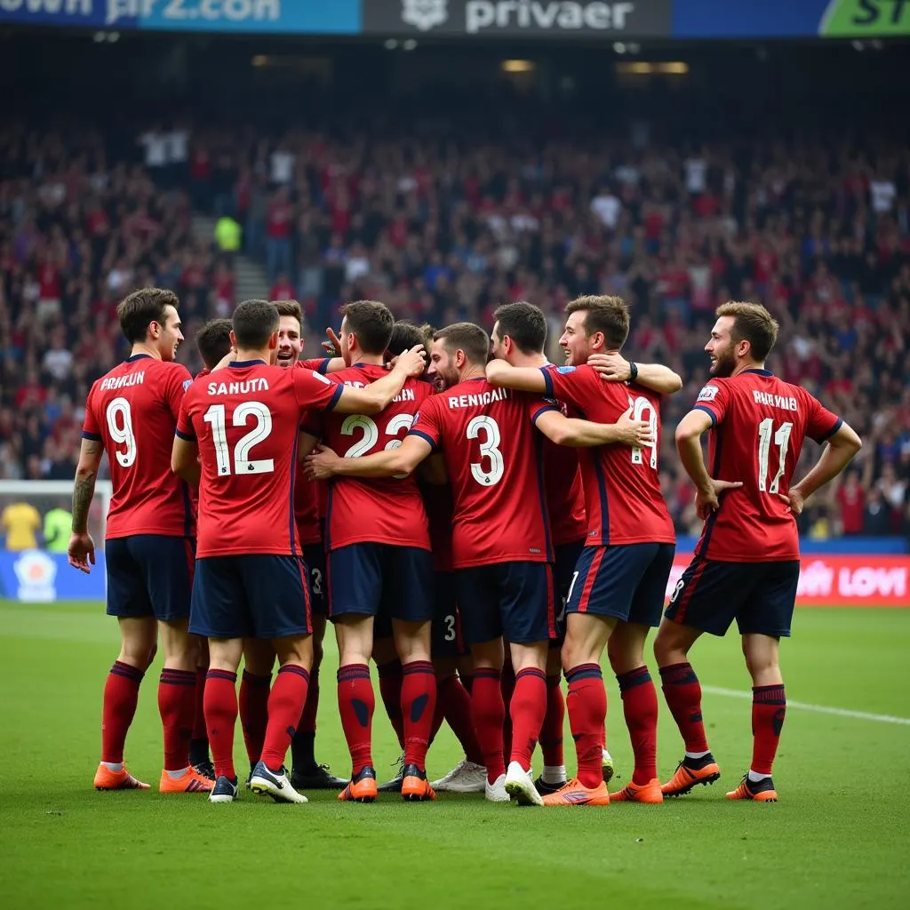 Caen players celebrating a goal