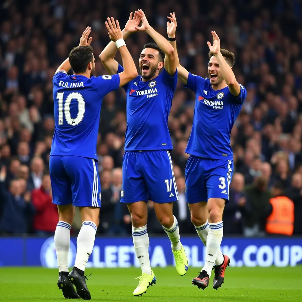 Các cầu thủ Chelsea ăn mừng bàn thắng