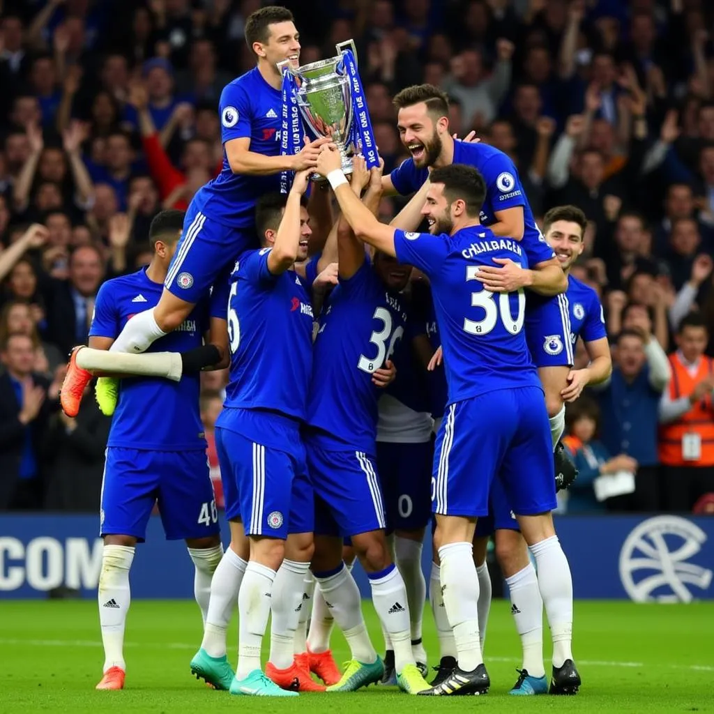 Cầu thủ Chelsea ăn mừng chức vô địch Premier League 2016