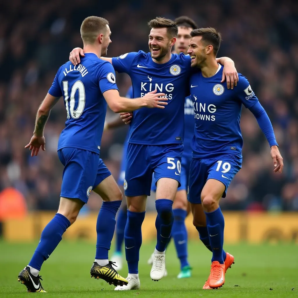 Các cầu thủ Leicester City ăn mừng bàn thắng