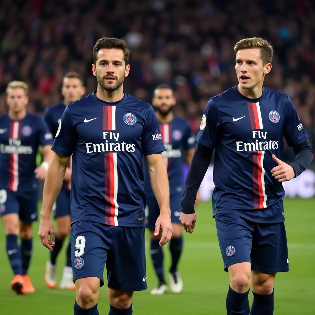 Các cầu thủ PSG trên sân cỏ