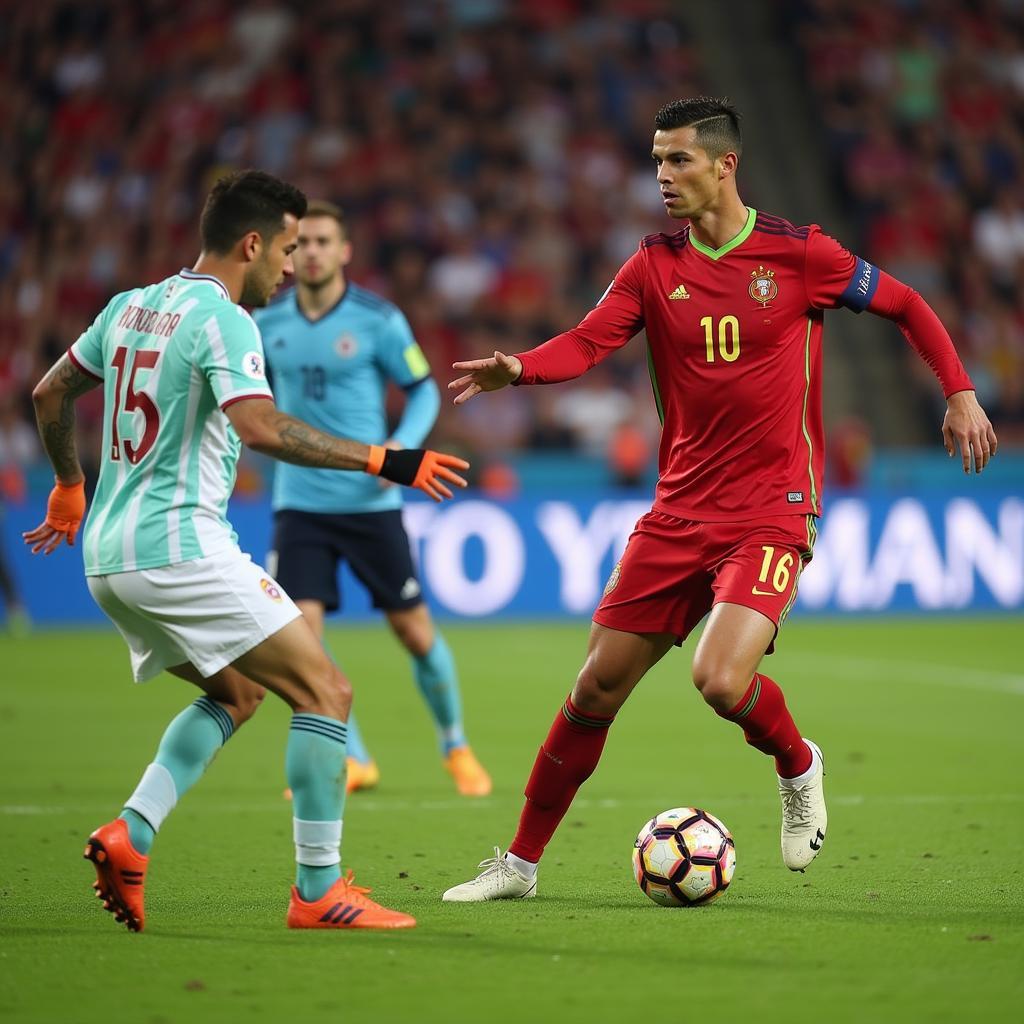 Cristiano Ronaldo thực hiện cú đá phạt tại World Cup 2018