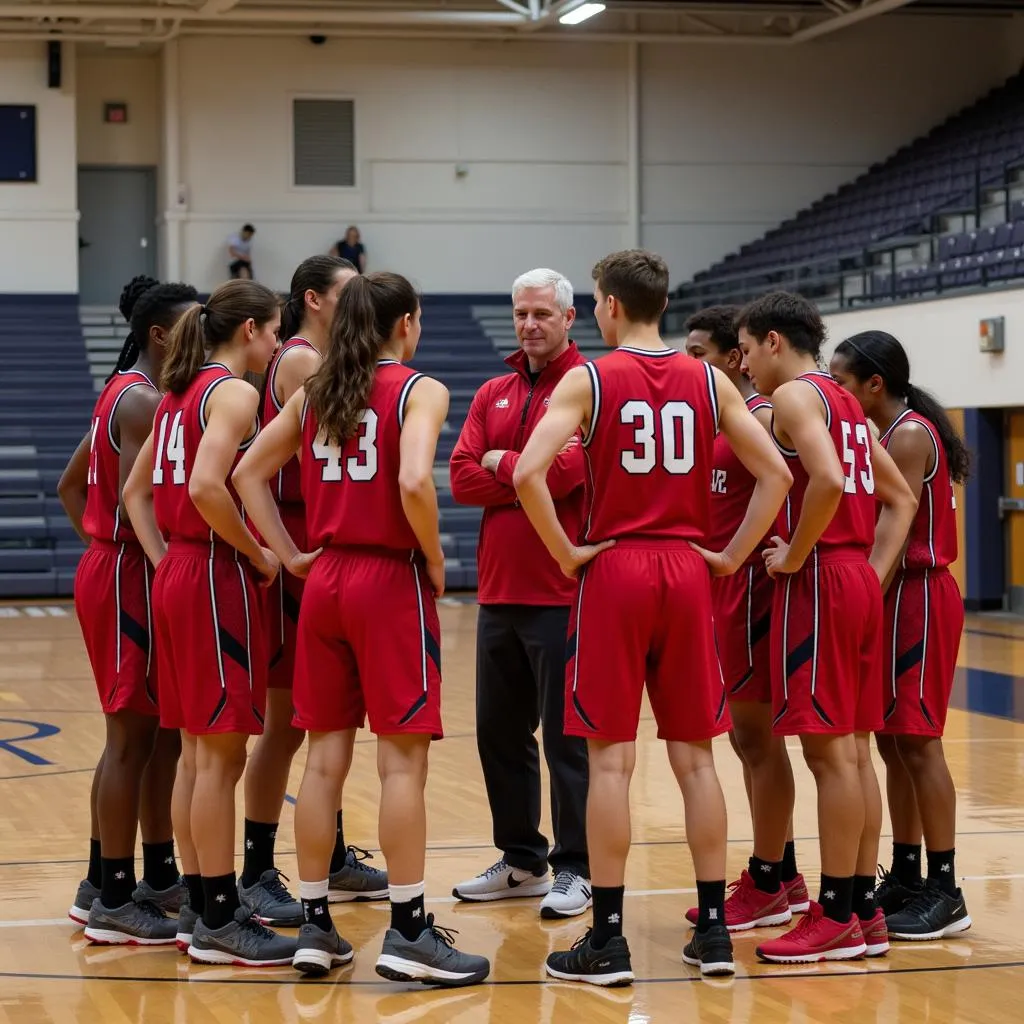 Basketball team huddle