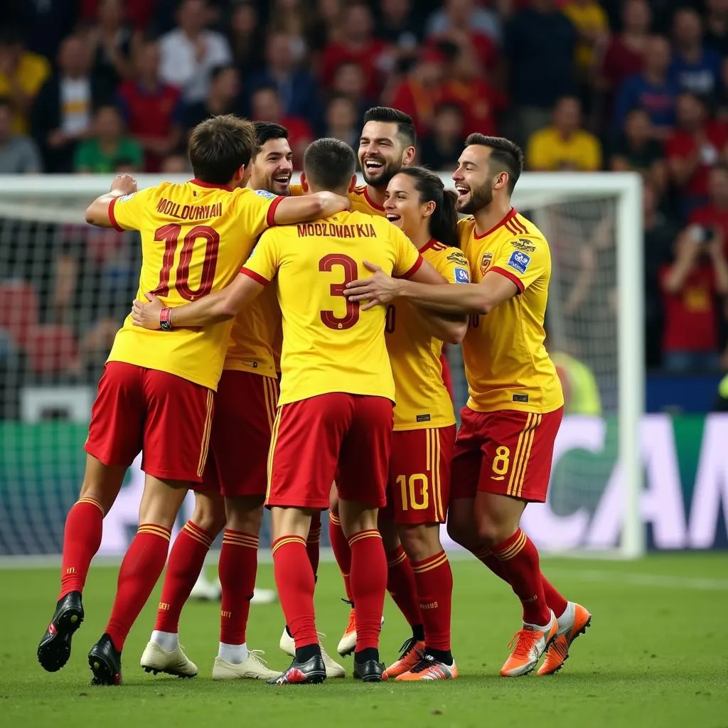 Moldova national football team celebrating a goal