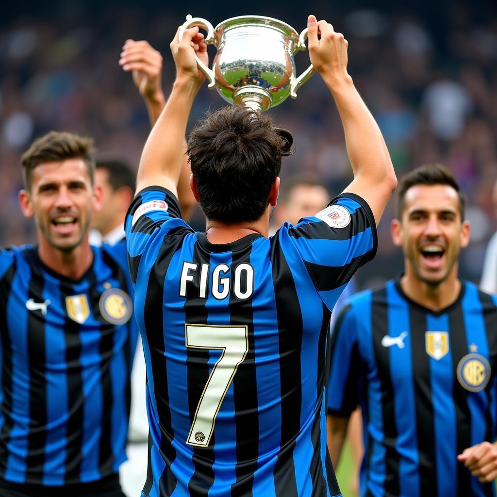 Figo ăn mừng chức vô địch cùng Inter Milan