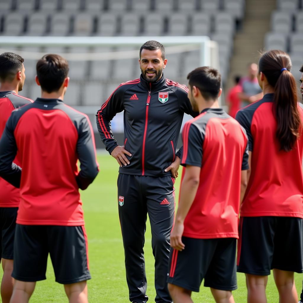 Coach Adnan Hamad giving instructions to Jordan players