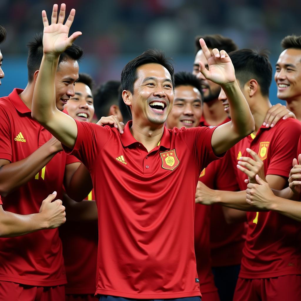 HLV Park Hang-seo ăn mừng chiến thắng AFF Cup 2018