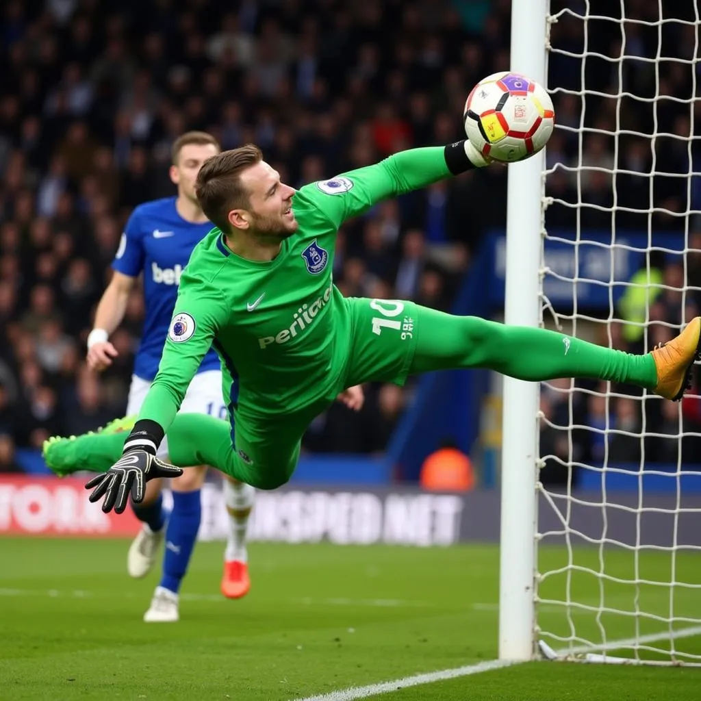 Thủ môn Jordan Pickford của Everton cản phá cú sút