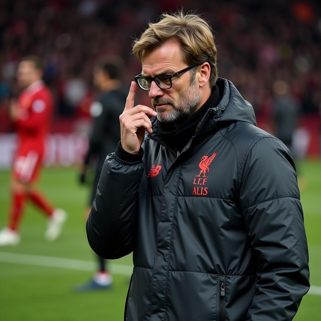 HLV Jurgen Klopp căng thẳng bên đường biên