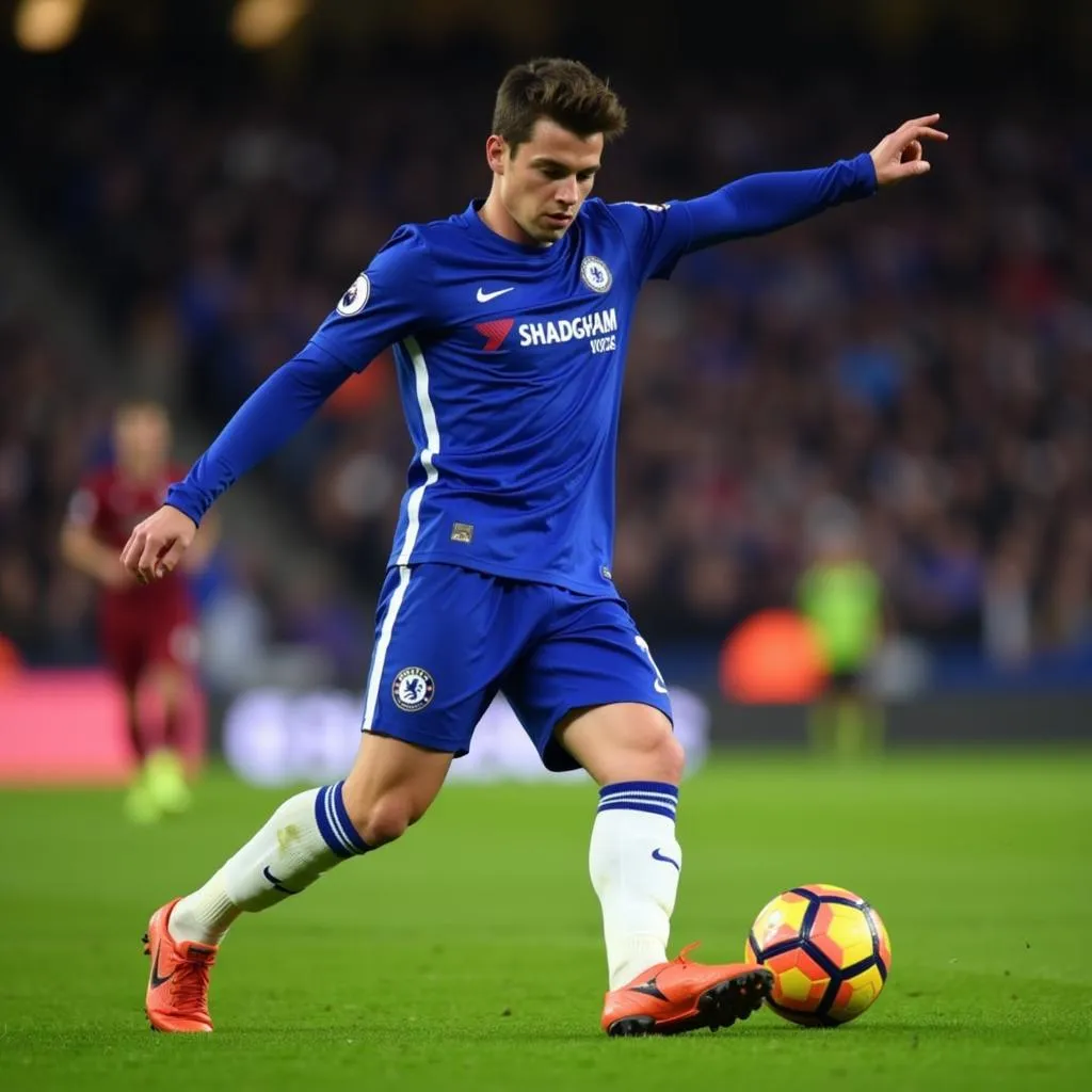 Cầu thủ Kai Havertz của Chelsea tung cú sút phạt