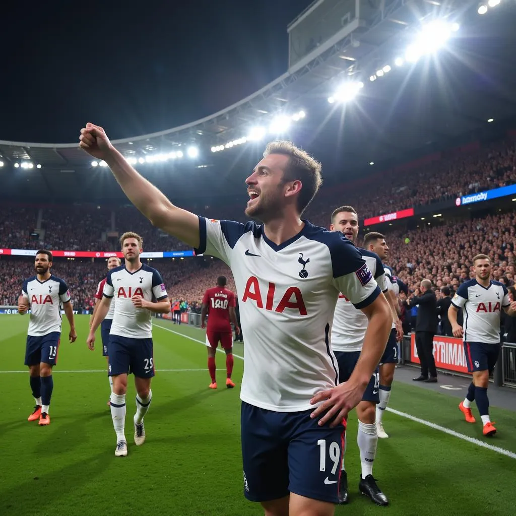 Harry Kane ăn mừng bàn thắng cùng đồng đội