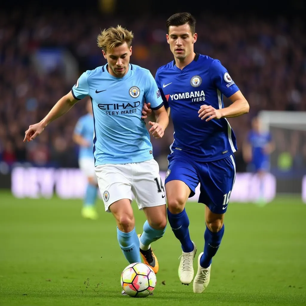 Kevin De Bruyne và Enzo Fernandez tranh chấp bóng