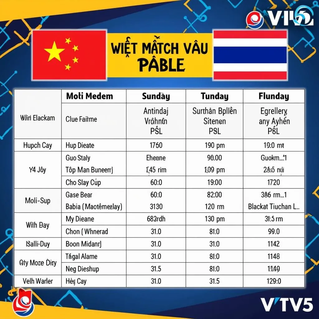 Lịch thi đấu bóng đá trực tiếp Việt Nam Thái Lan VTV5