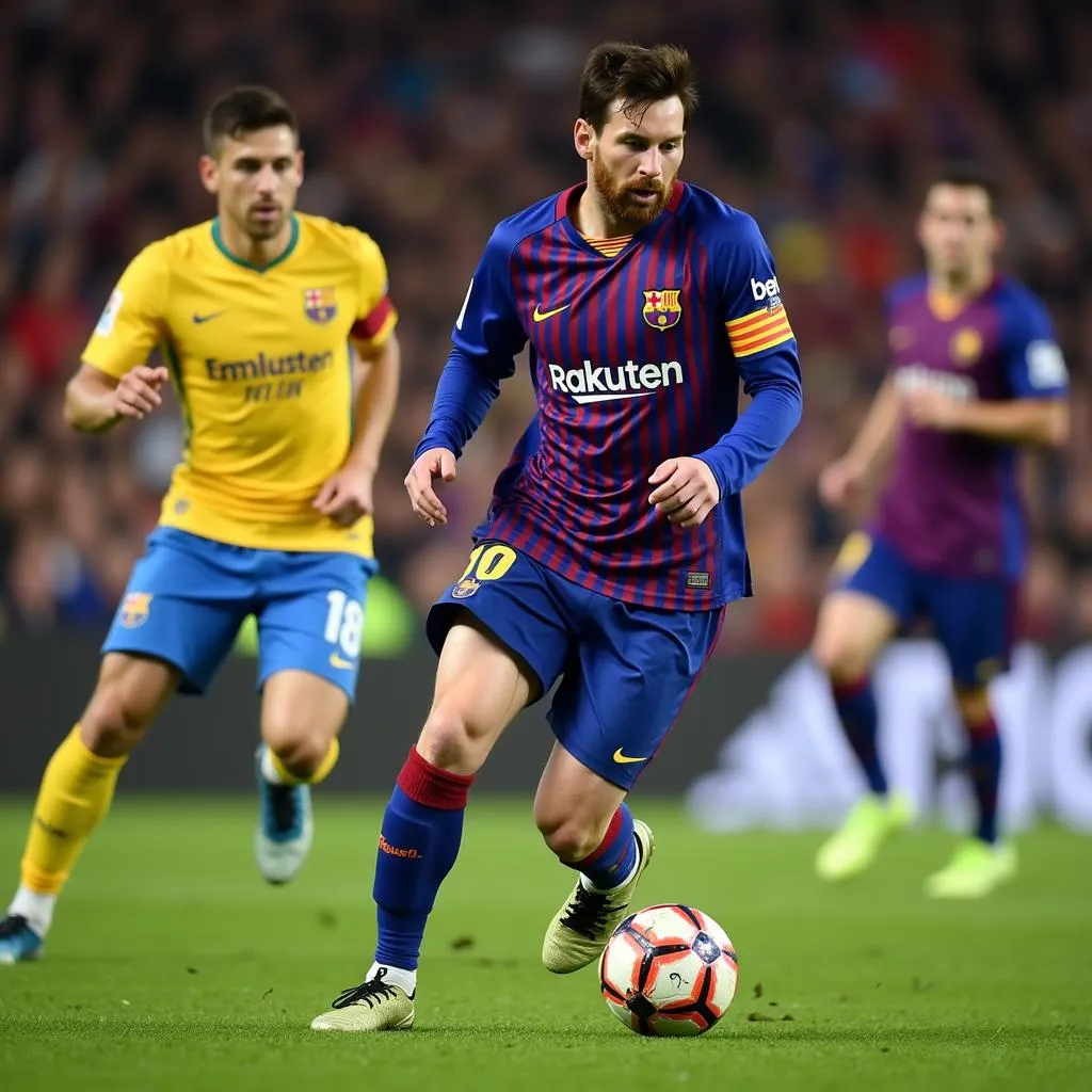 Lionel Messi rê bóng qua đối thủ