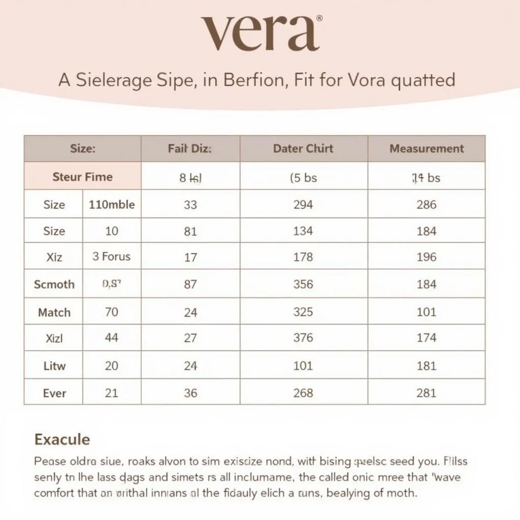 Bảng hướng dẫn chọn size vera đồ ngủ