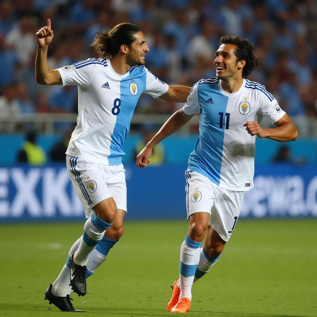 Luis Suarez và Edinson Cavani ăn mừng bàn thắng