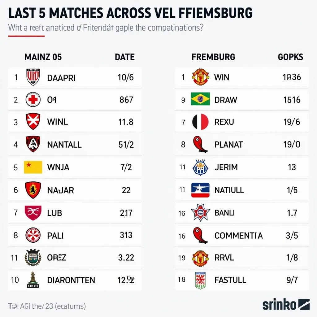 Phong độ 5 trận gần nhất Mainz 05 vs Freiburg