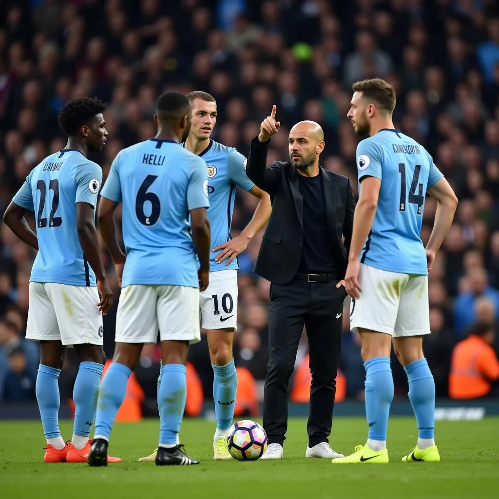 HLV Pep Guardiola chỉ đạo Man City thi đấu