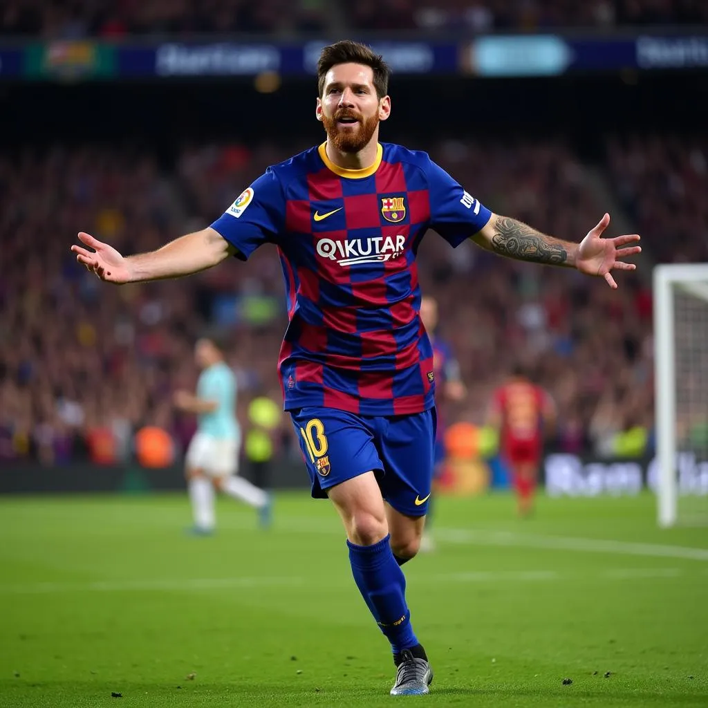 Messi ăn mừng bàn thắng cho Barcelona