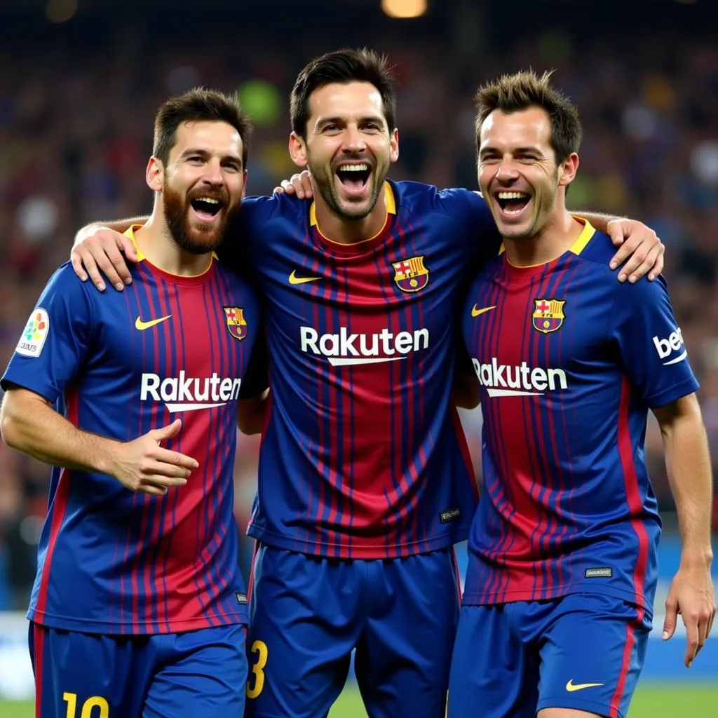 Messi, Xavi, Iniesta ăn mừng bàn thắng