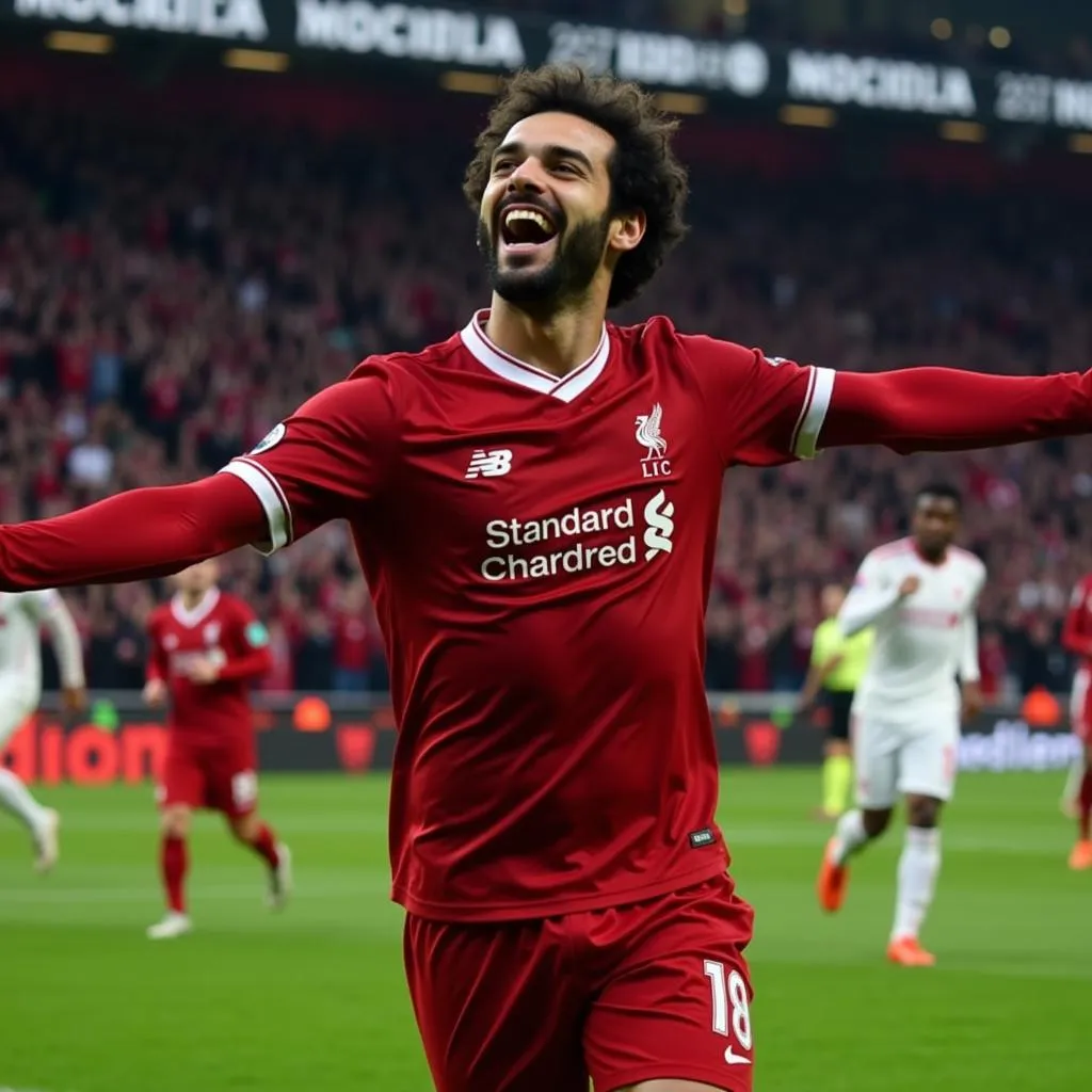 Mohamed Salah ăn mừng bàn thắng cho Liverpool