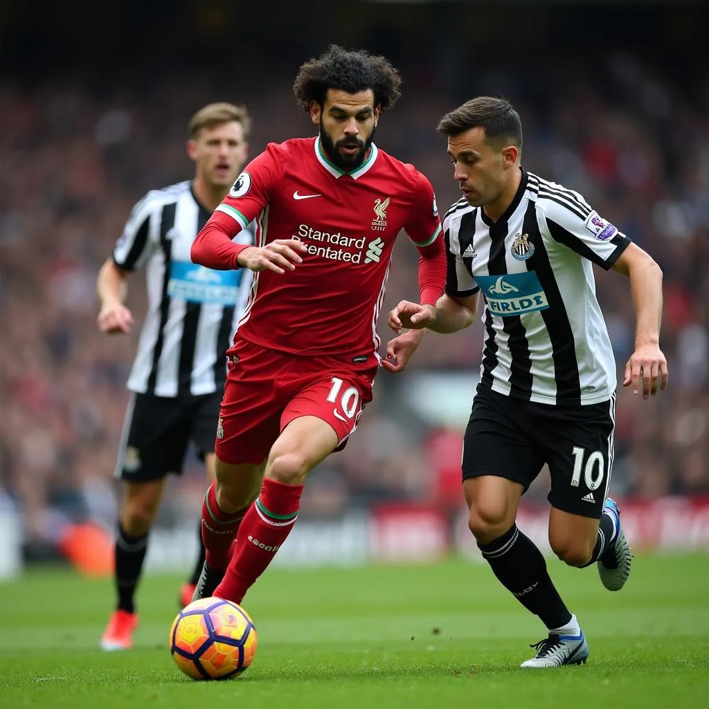 Mohamed Salah vượt qua sự truy cản quyết liệt từ hàng phòng ngự Newcastle