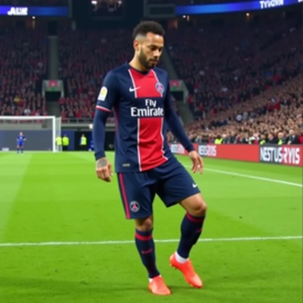 Neymar thực hiện pha đá phạt đền trong trận đấu của PSG