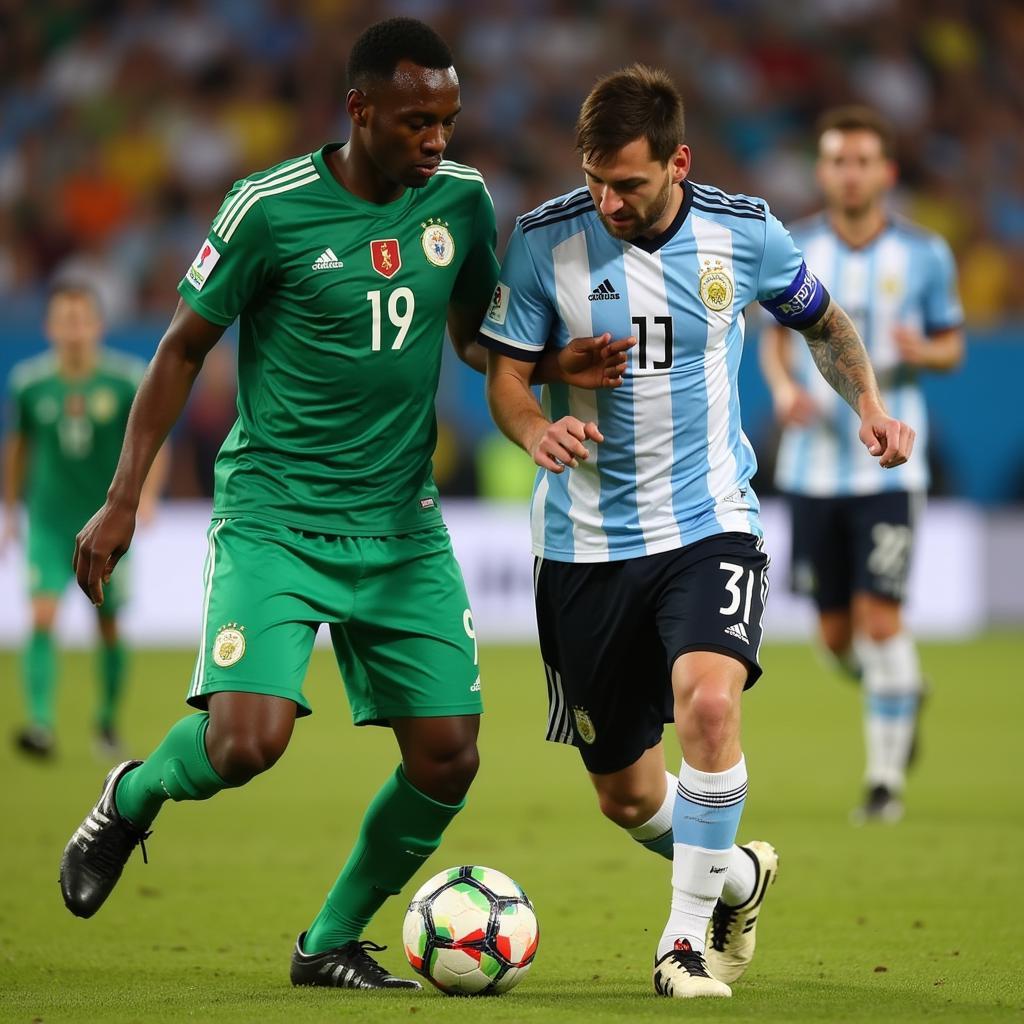 Messi đối đầu Victor Moses trong trận Nigeria vs Argentina